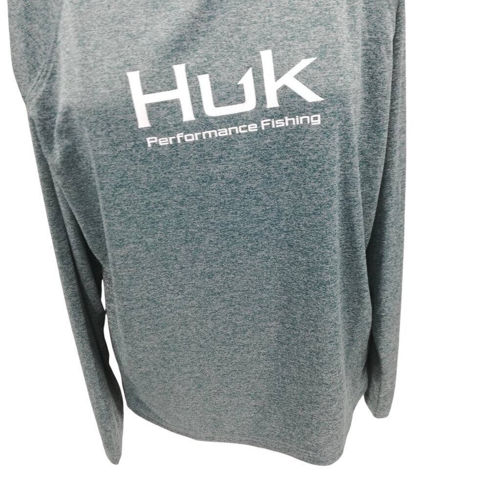 Huk Performance Fishing Long Sleeve Blue Shirt Size L Wicking Athletic Logo - Picture 4 of 12
